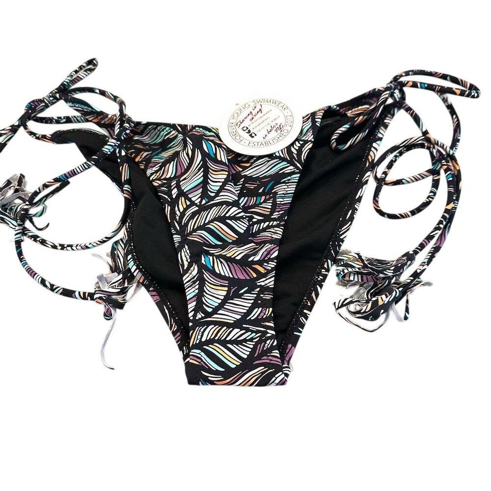 Forever Young Women's Side Tie Bikini Bottom‎ Leaf Print Size M Multicolor